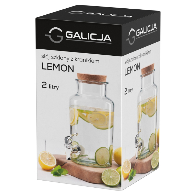 Słój szklany LEMON z kranikiem i korkiem 2L